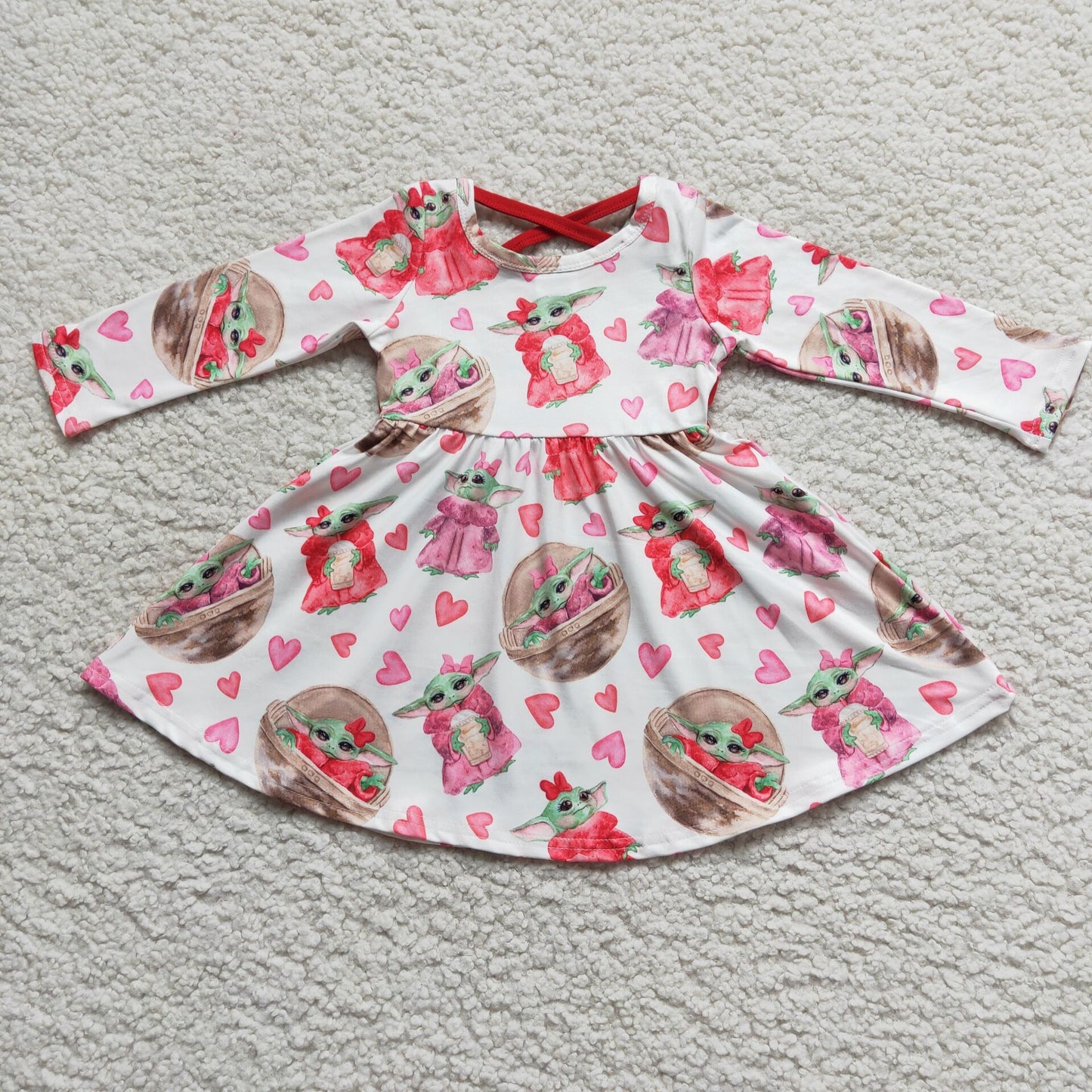 RTS NO MOQ（In Stock) 6 A2-4 valentine's day long sleevedress