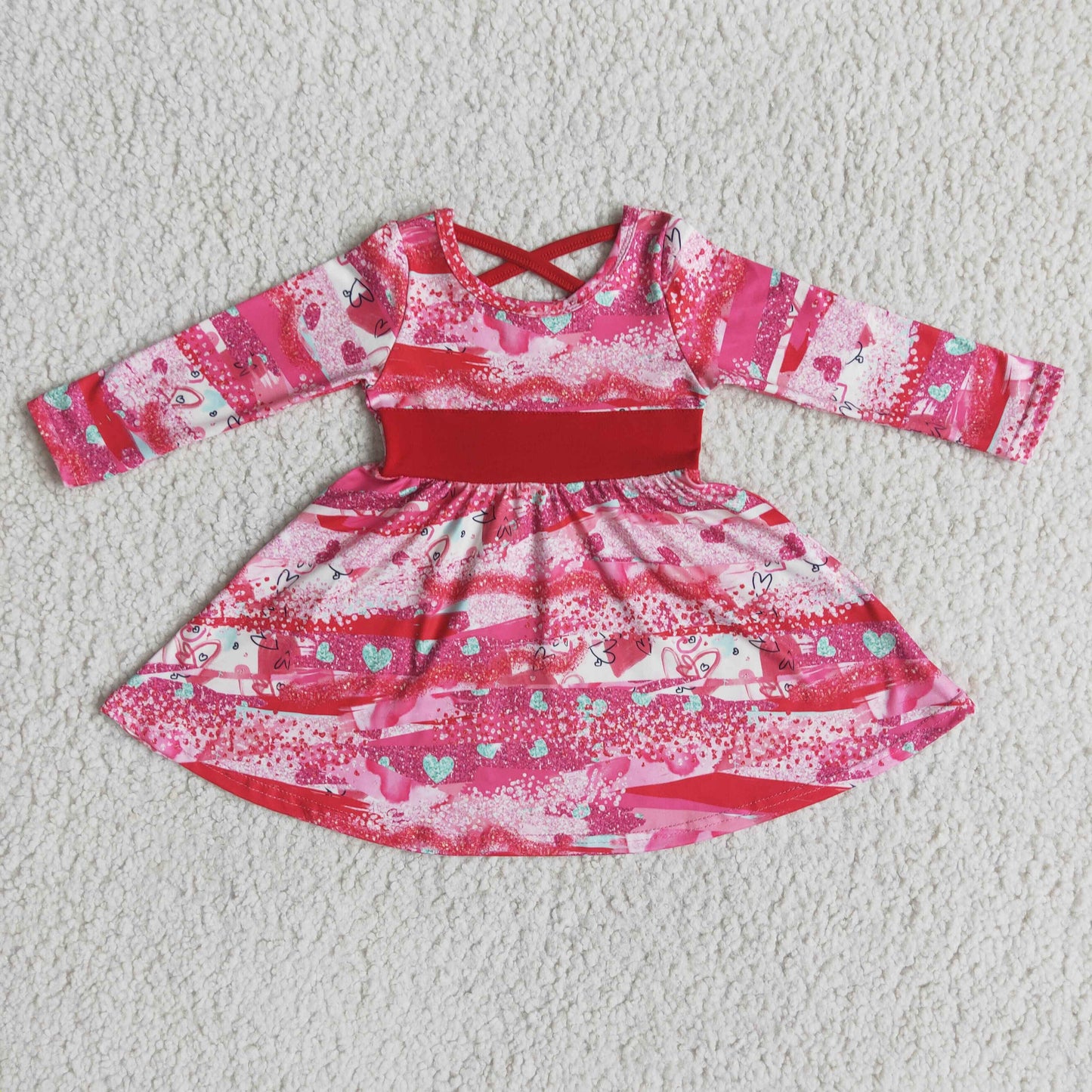 RTS NO MOQ（In Stock) Love red long sleeve skirt