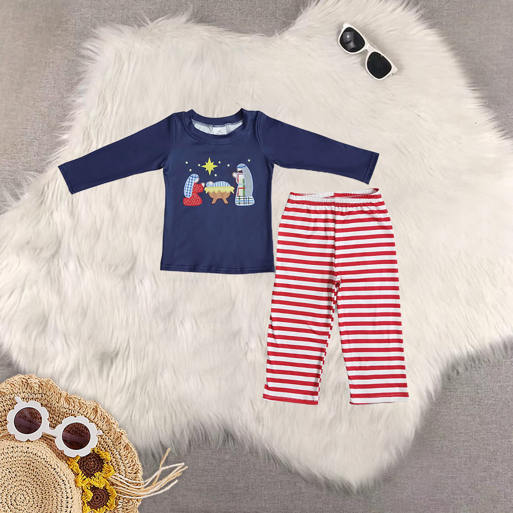 RTS NO MOQ Sibling Baby girls boys Christmas long-sleeved trousers suit & top