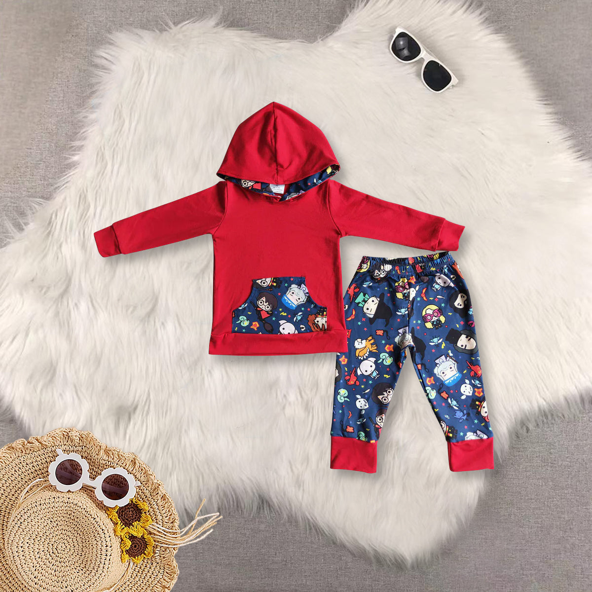 RTS NO MOQ Sibling baby boy clothes hooded long-sleeved trousers sets