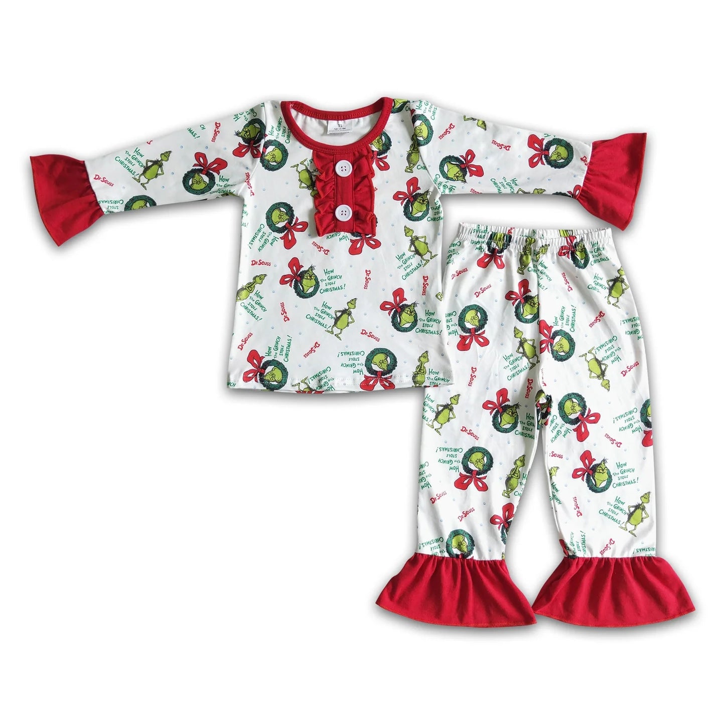 RTS NO MOQ Sibling milk silk Baby Girls Christmas Long Sleeve Top Pant Holiday Pajamas Outfit Set