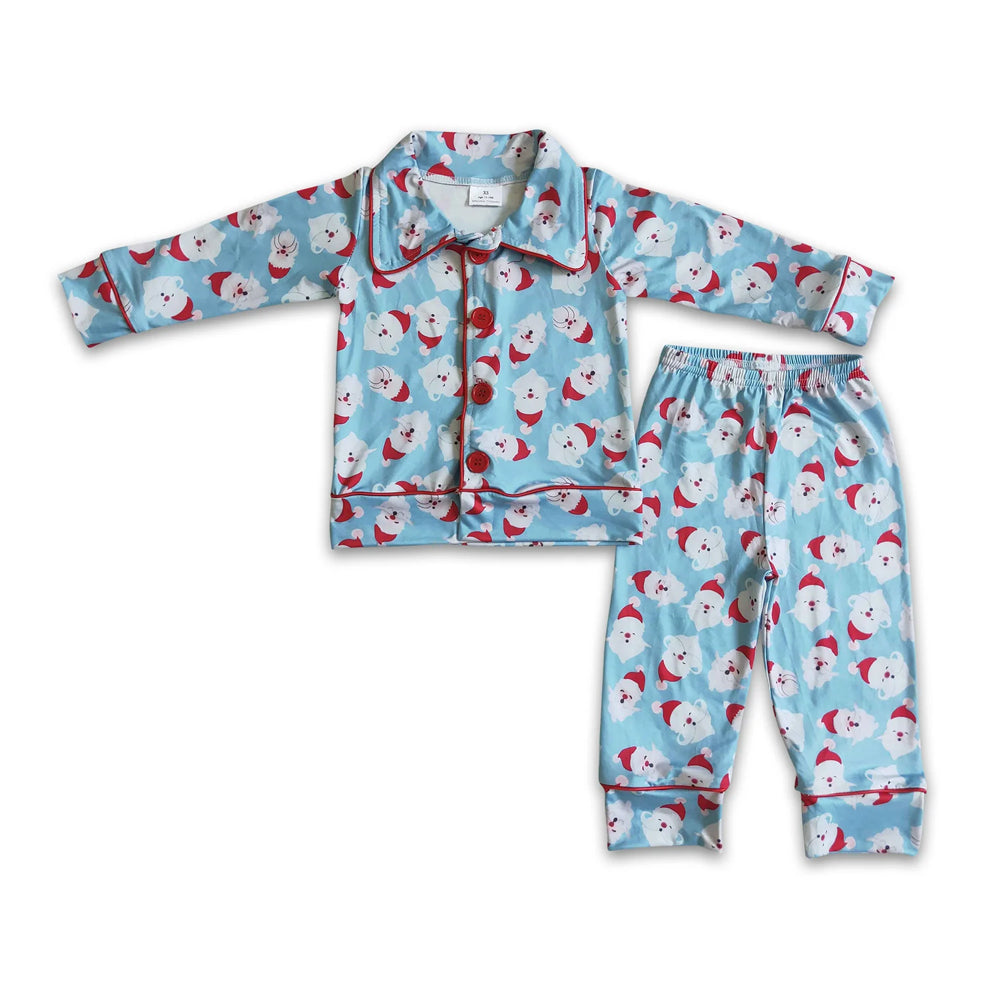 RTS NO MOQ Sibling milk silk Baby Boys Christmas Farm  Button Up Top  Pants Sleep Matching Outfits