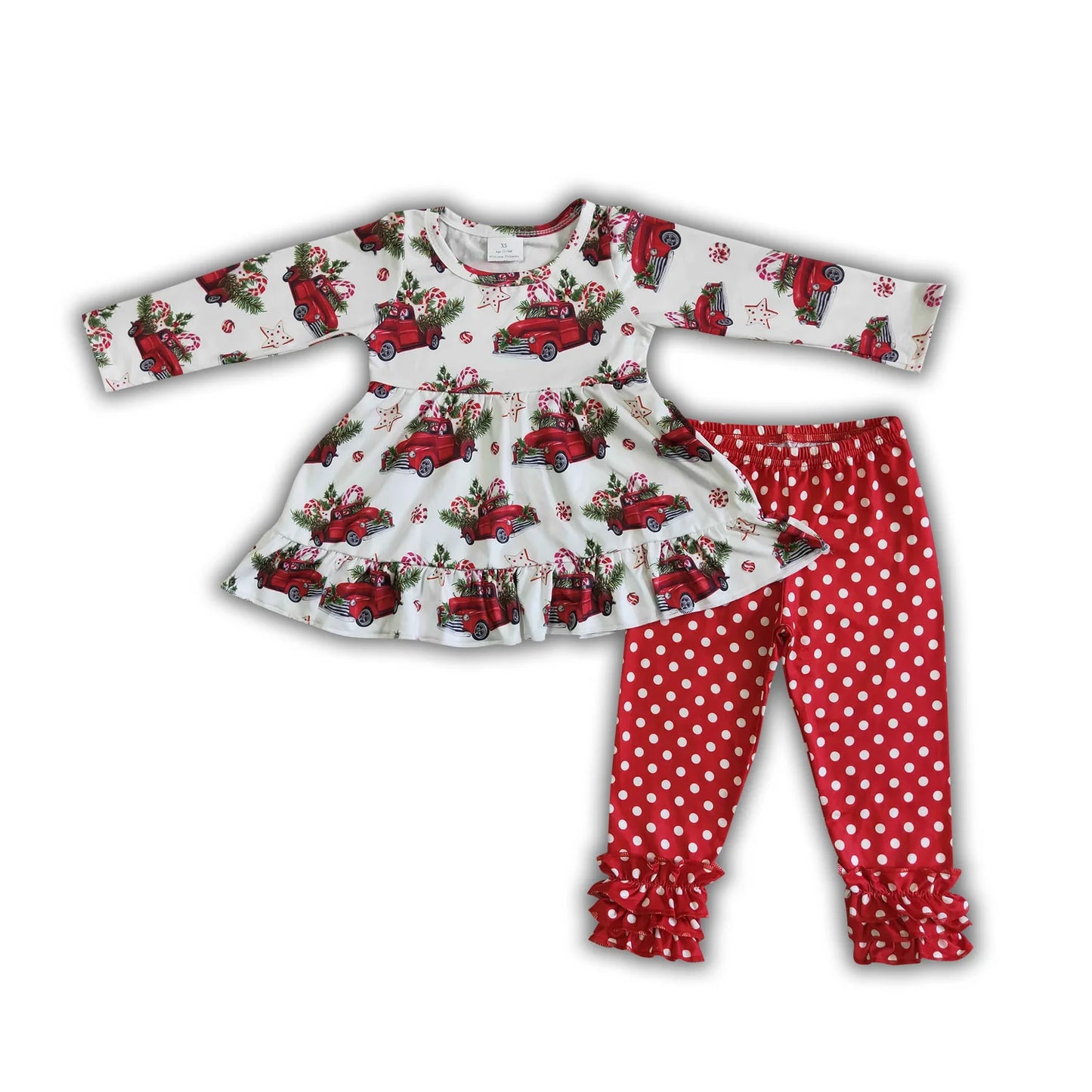 RTS NO MOQ Sibling milk silk Baby Girls Christmas Print Long Sleeve Tunic Pants Clothes Sets