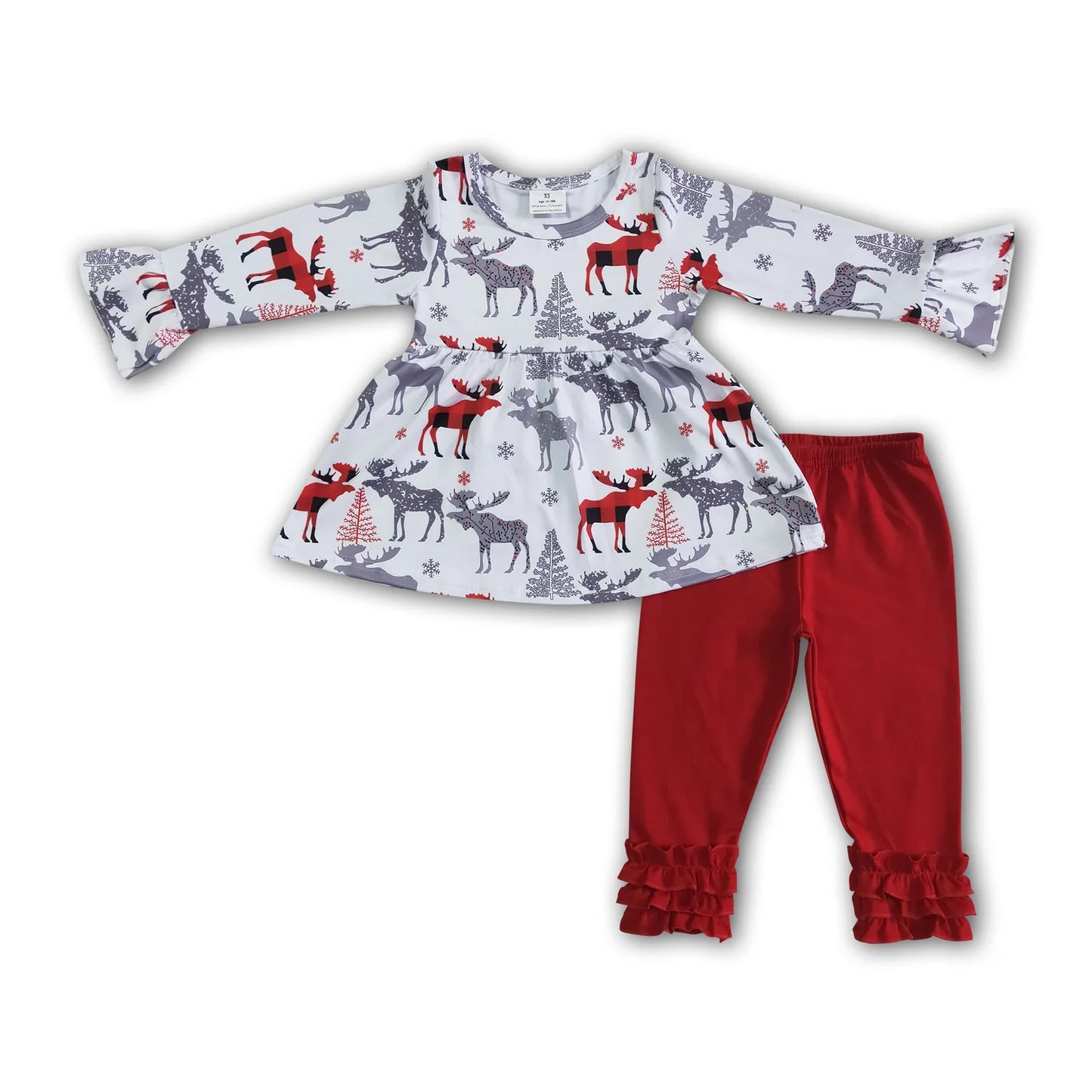 RTS NO MOQ Sibling milk silk Baby Girls Christmas Print Long Sleeve Tunic Pants Clothes Sets