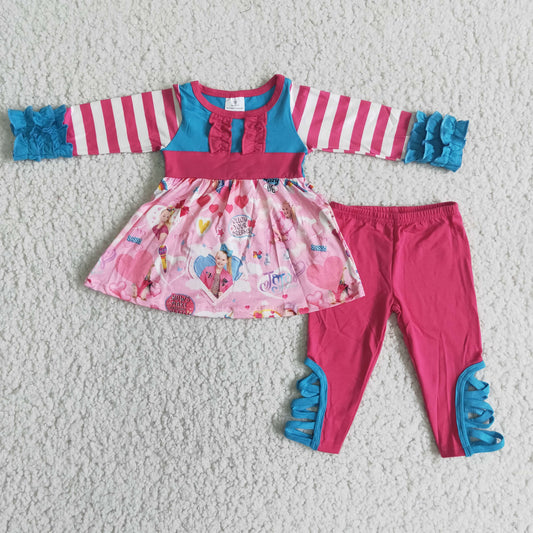 TS NO MOQ（In Stock ) JOJO pink striped lace long-sleeved suit