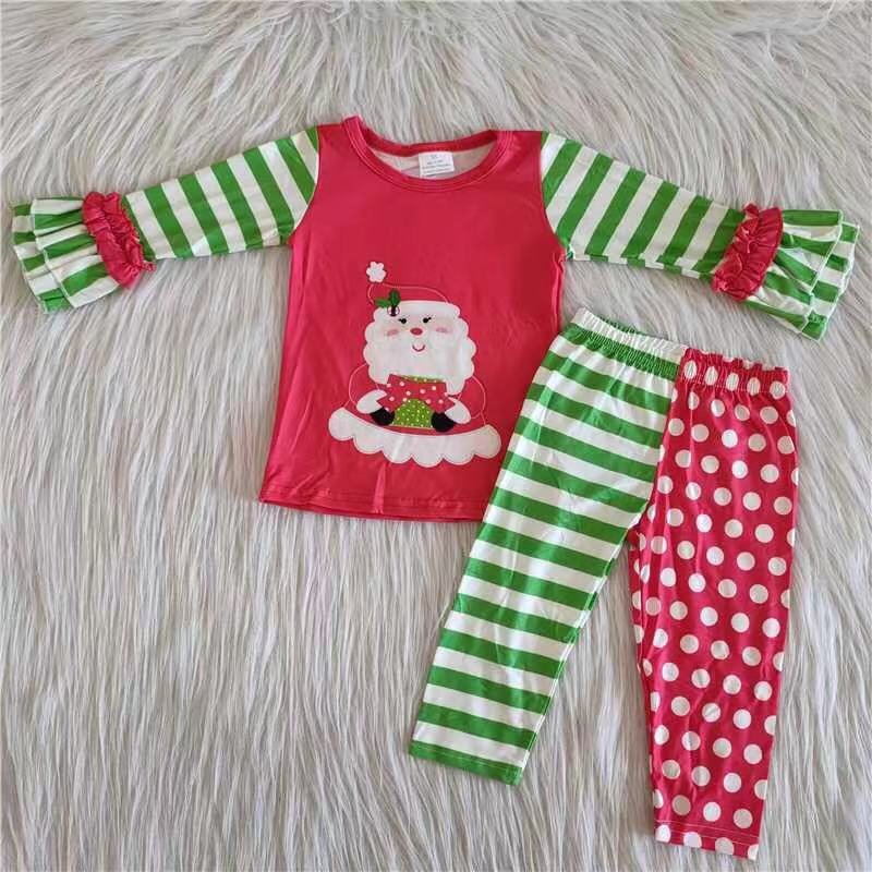 RTS NO MOQ Sibling milk silk Cute Clothes Baby Girls Christmas Long Sleeve Top Pant Holiday Outfit Set