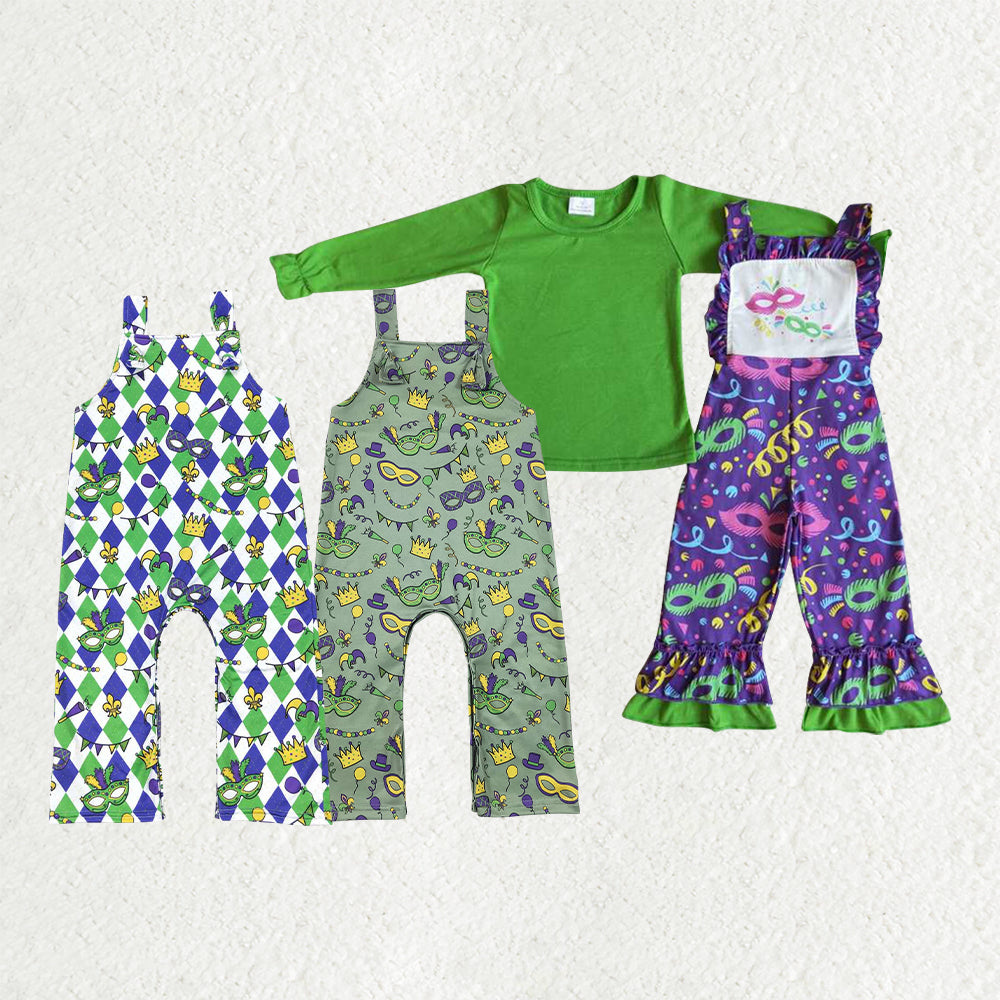 RTS NO MOQ Sibling baby boy girl clothes Lace jumpsuit + solid color long-sleeved top two-piece set: character print & mask