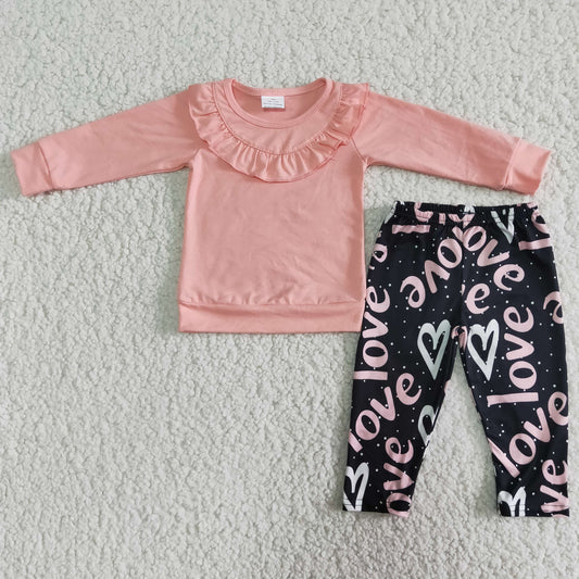 6 A28-29 Pink Long Sleeve Top Love Pants Valentine Set