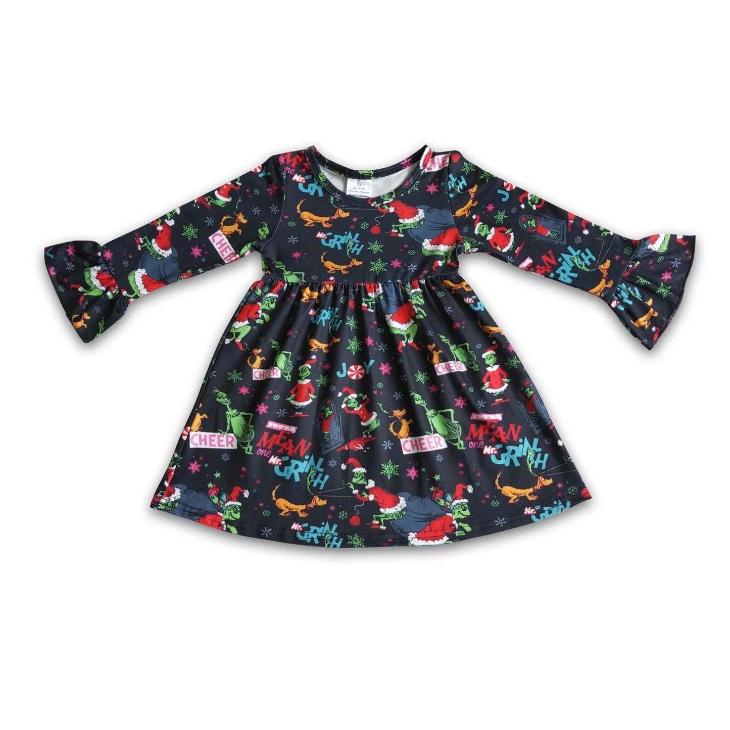 RTS NO MOQ Sibling milk silk Baby Girls Cute Christmas Long Sleeve Knee Length Dresses