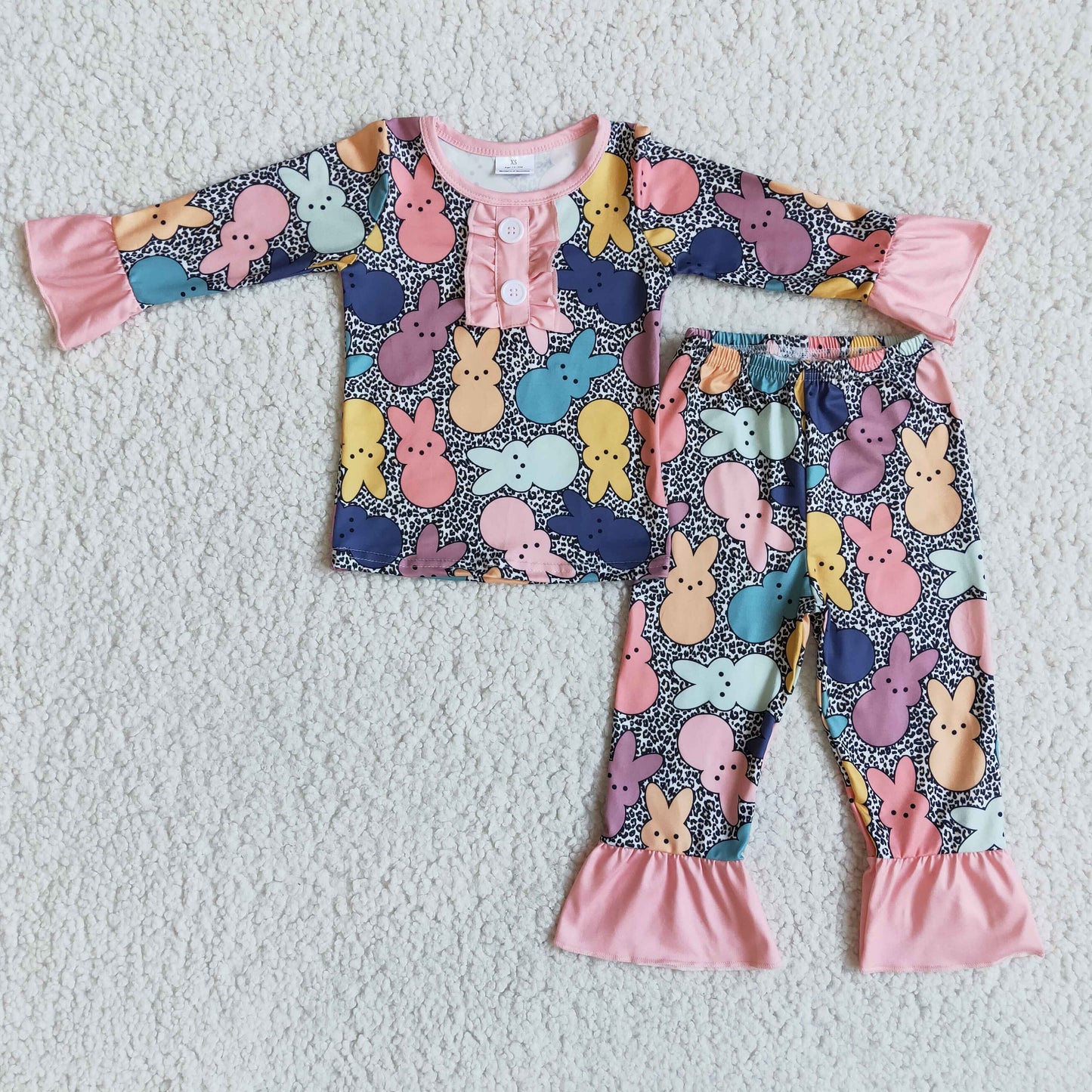 RTS NO MOQ（In Stock) Girl Easter Colorful Bunny Long Sleeve Sets