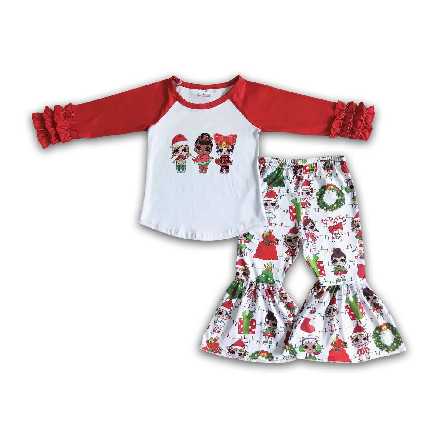 RTS NO MOQ Sibling milk silk Baby Girls Long Sleeve Top Bell Bottom Pants Holiday Clothes Set