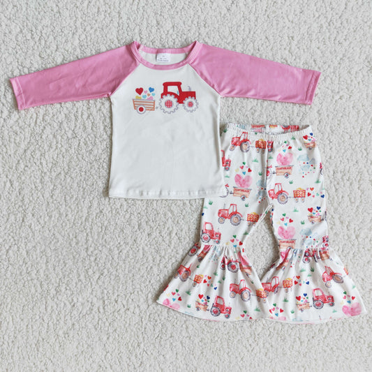 RTS NO MOQ（In Stock) 6 A29-30 Love Car Long Sleeve Flared Pants Valentine's Day Set
