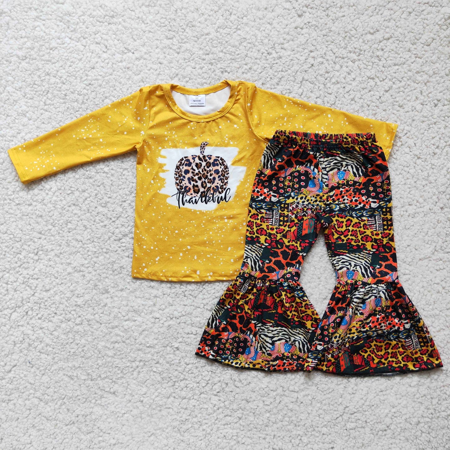 RTS NO MOQ（In Stock)  6 A3-16 Halloween Pumpkin Yellow Long Sleeve Flared Pants Suit