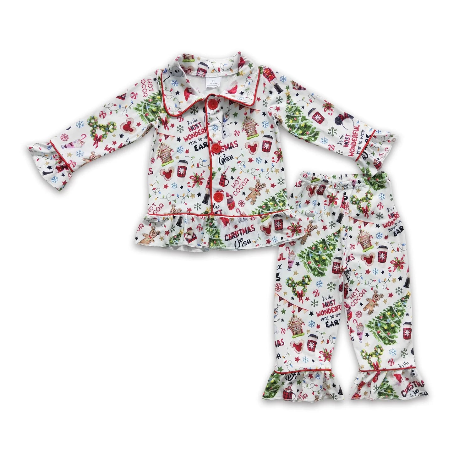 RTS NO MOQ Sibling milk silk Baby Girls Christmas Santa Long Sleeve Top Pants Pajamas Outfit Set
