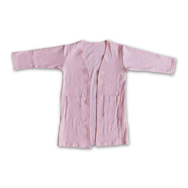RTS NO MOQ Sibling cotton Baby Girls Solid Color Long Sleeve Spring Cardigan With Side Pockets