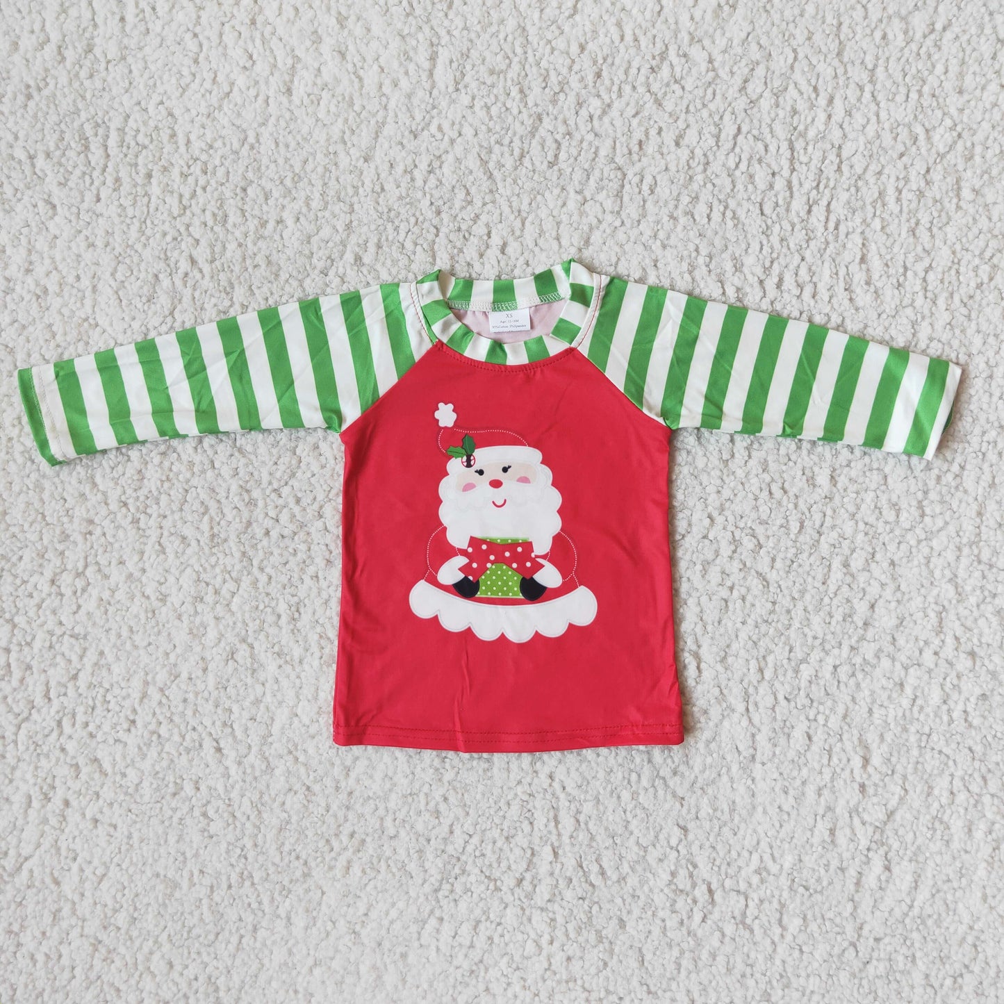 RTS NO MOQ 6 A32-1 Green Striped Long Sleeve Red Sleeve Christmas Top