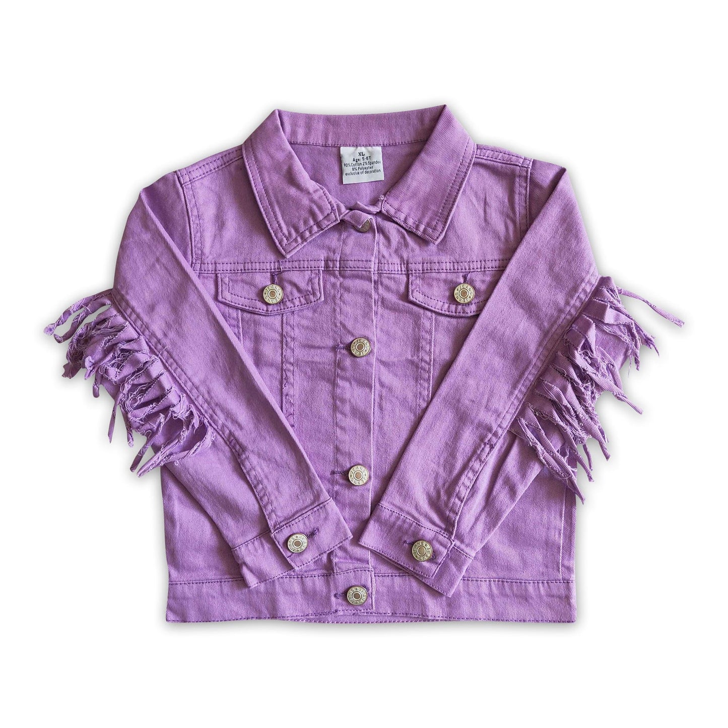 RTS NO MOQ Sibling cotton Baby Girls Solid Color Tassel Long Sleeve Denim Jacket Casual Coat