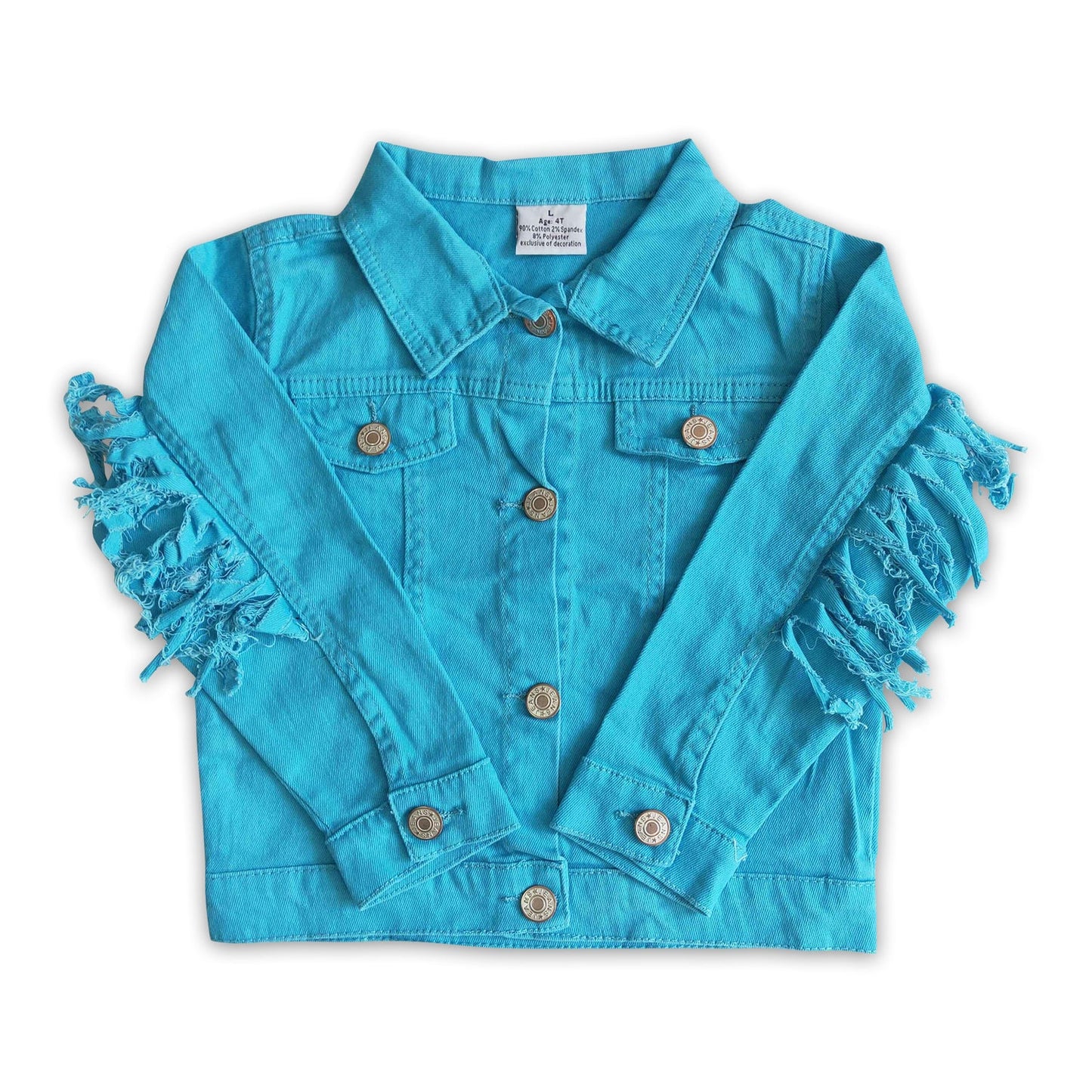 RTS NO MOQ Sibling cotton Baby Girls Solid Color Tassel Long Sleeve Denim Jacket Casual Coat
