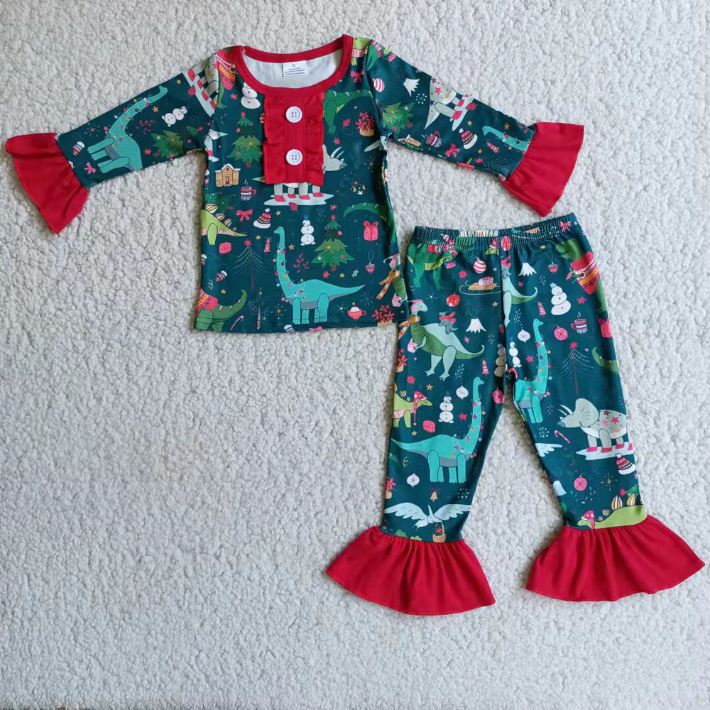 RTS NO MOQ Sibling milk silk Baby Boys Dinosaur Long Sleeve Tops Pants Daily Clothes Sets Girls Dress