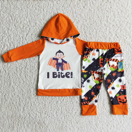 RTS NO MOQ（In Stock) 6 A5-2 I Bite orange hooded sweatshirt set