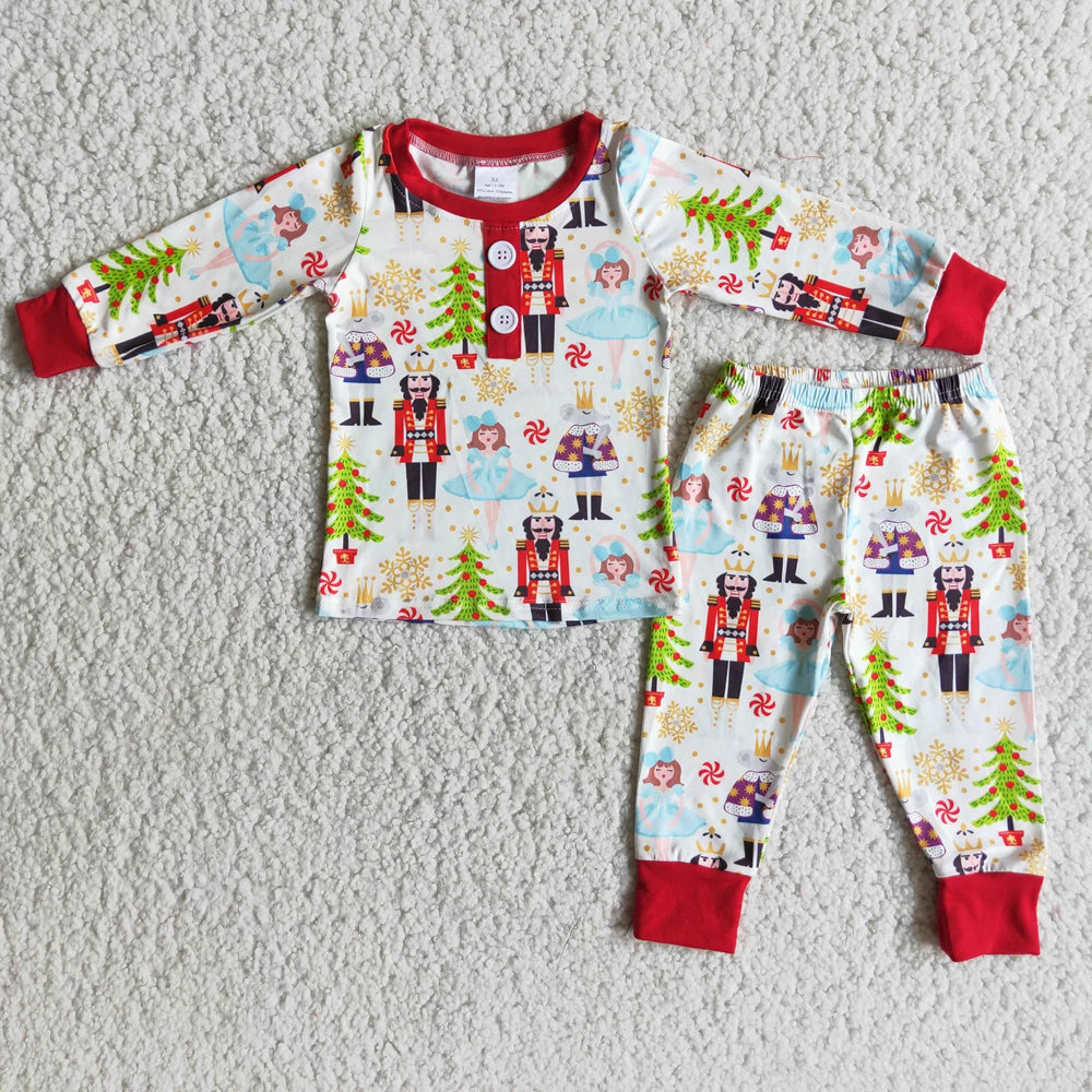 RTS NO MOQ Sibling milk silk Cute Clothes Baby Boys Cute Christmas Print Long Sleeve Top Elastic Waist Pants Two Piece Holiday Pajamas Sets