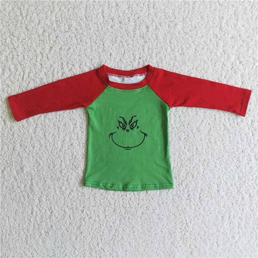 6 A6-5 Boys Green Print Long Sleeve Christmas Shirt Top