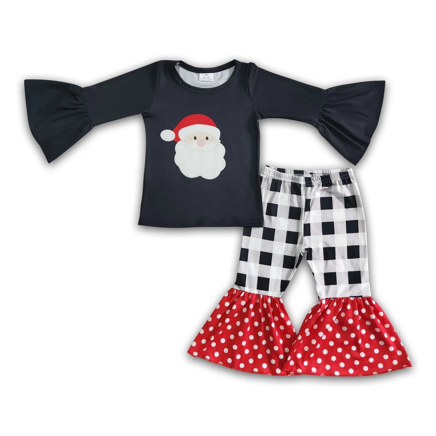 RTS NO MOQ Sibling milk silk Baby Girls Christmas Tractor Tree Bell Print Long Sleeve Top And Flared Bell Bottom Pants Two Piece Holiday Clothes Set