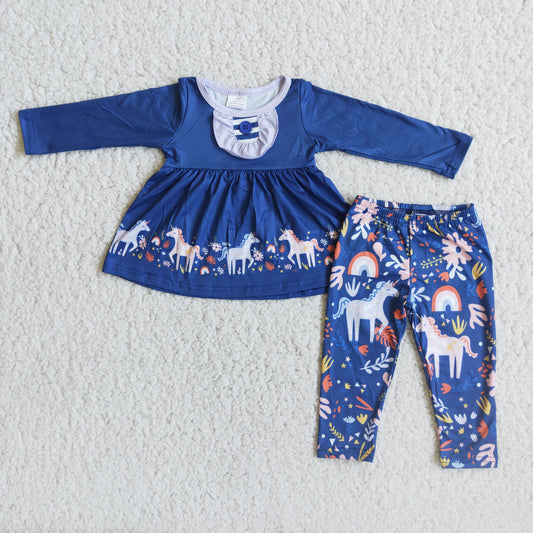 RTS NO MOQ 6 B0-16 Blue Unicorn Long Sleeve Suit