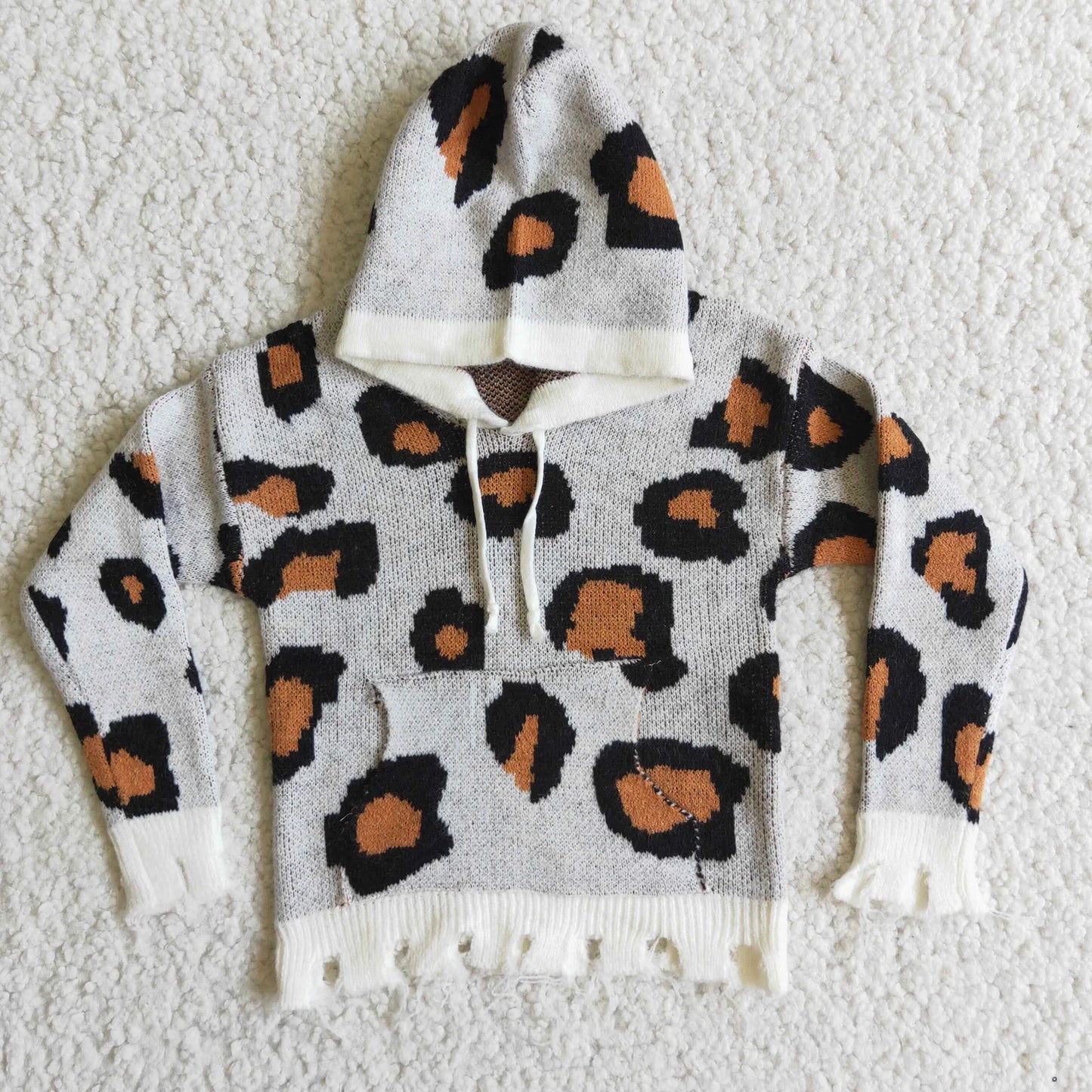RTS NO MOQ Sibling Sweater Baby Toddler Leopard Print Crew Neck Knit Pullover Sweater