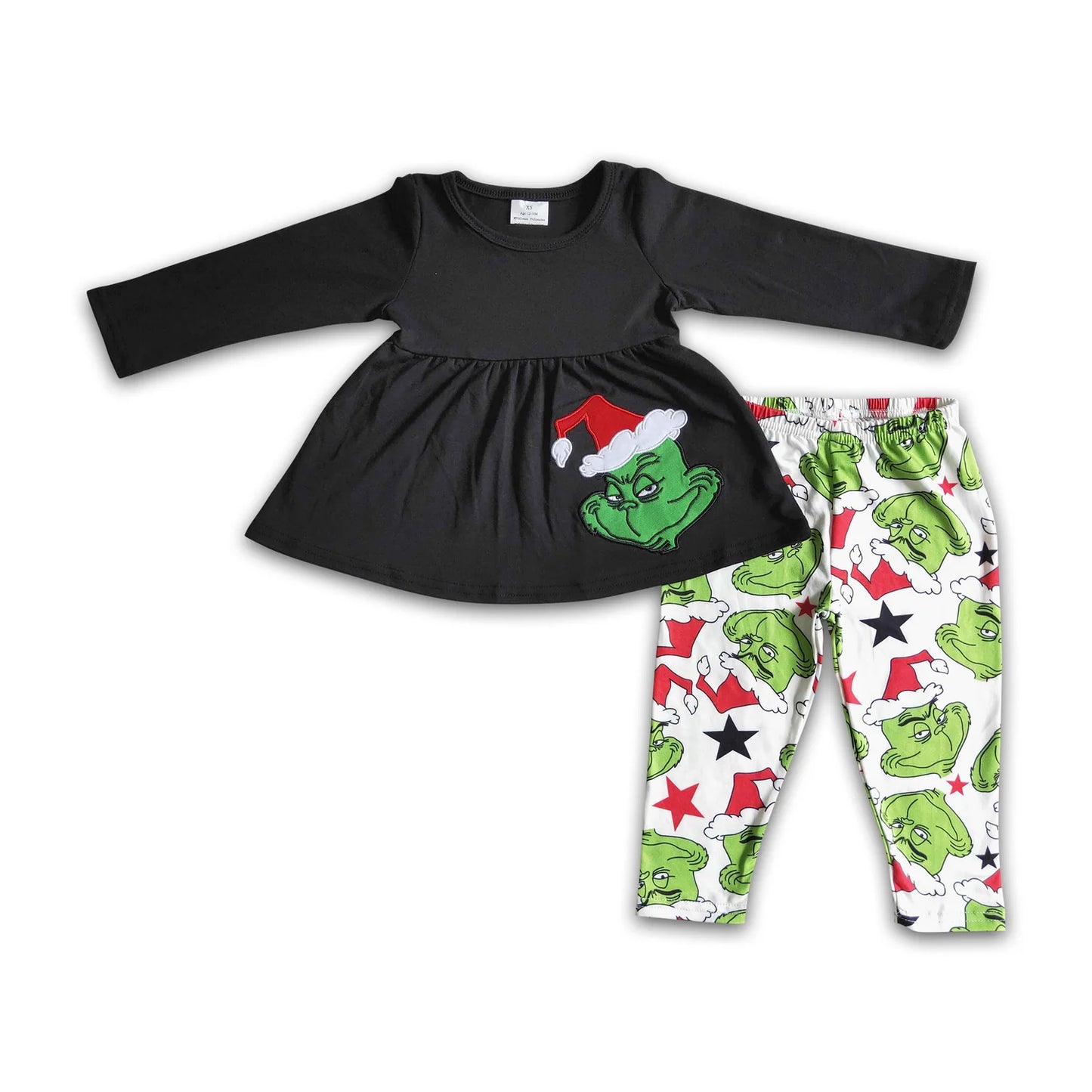 RTS NO MOQ Sibling milk silk Baby Girls Christmas Print Long Sleeve Tunic Pants Clothes Sets