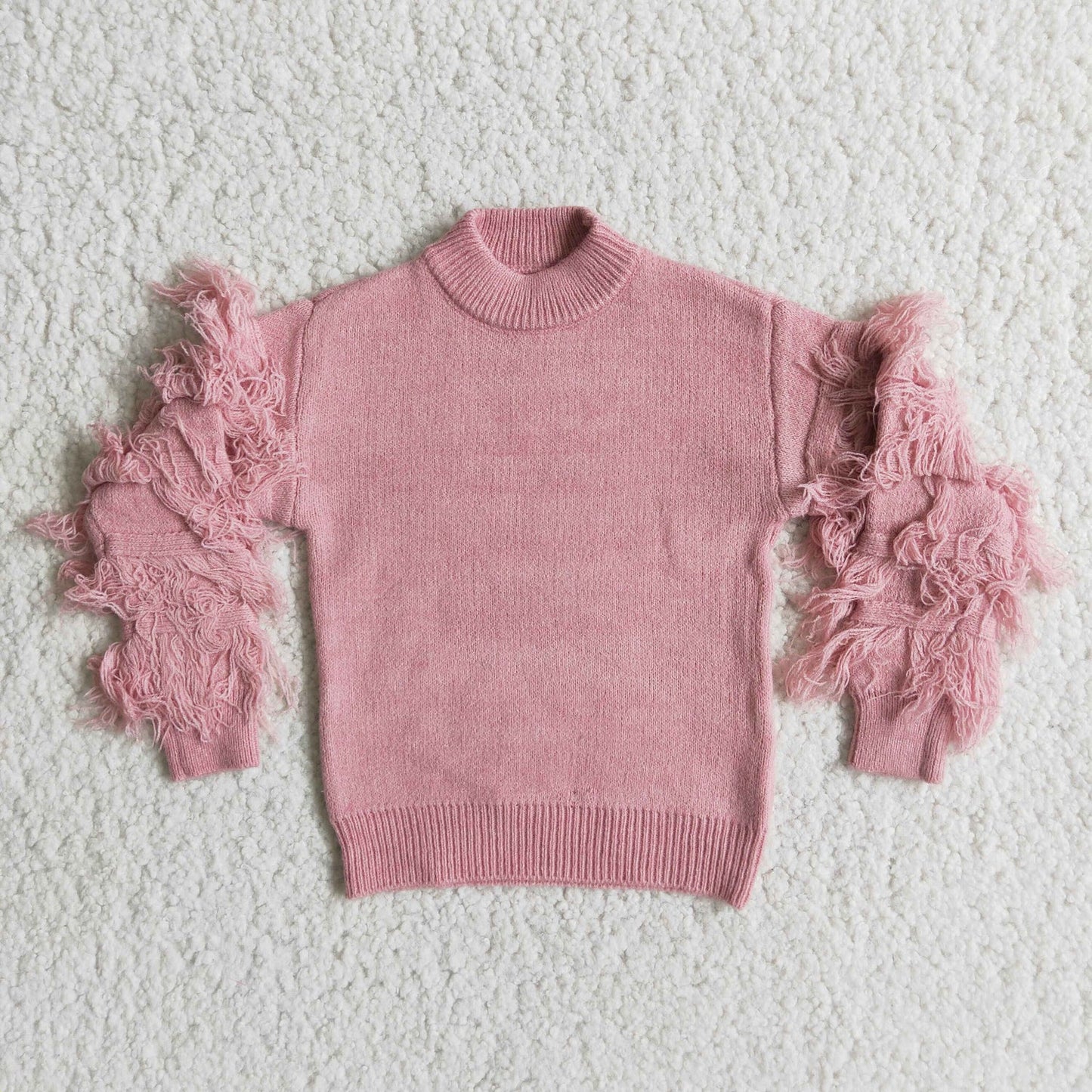 RTS NO MOQ Sibling Sweater Toddler Kids Solid Color Long Sleeve Tassel Sleeve Knit Sweater