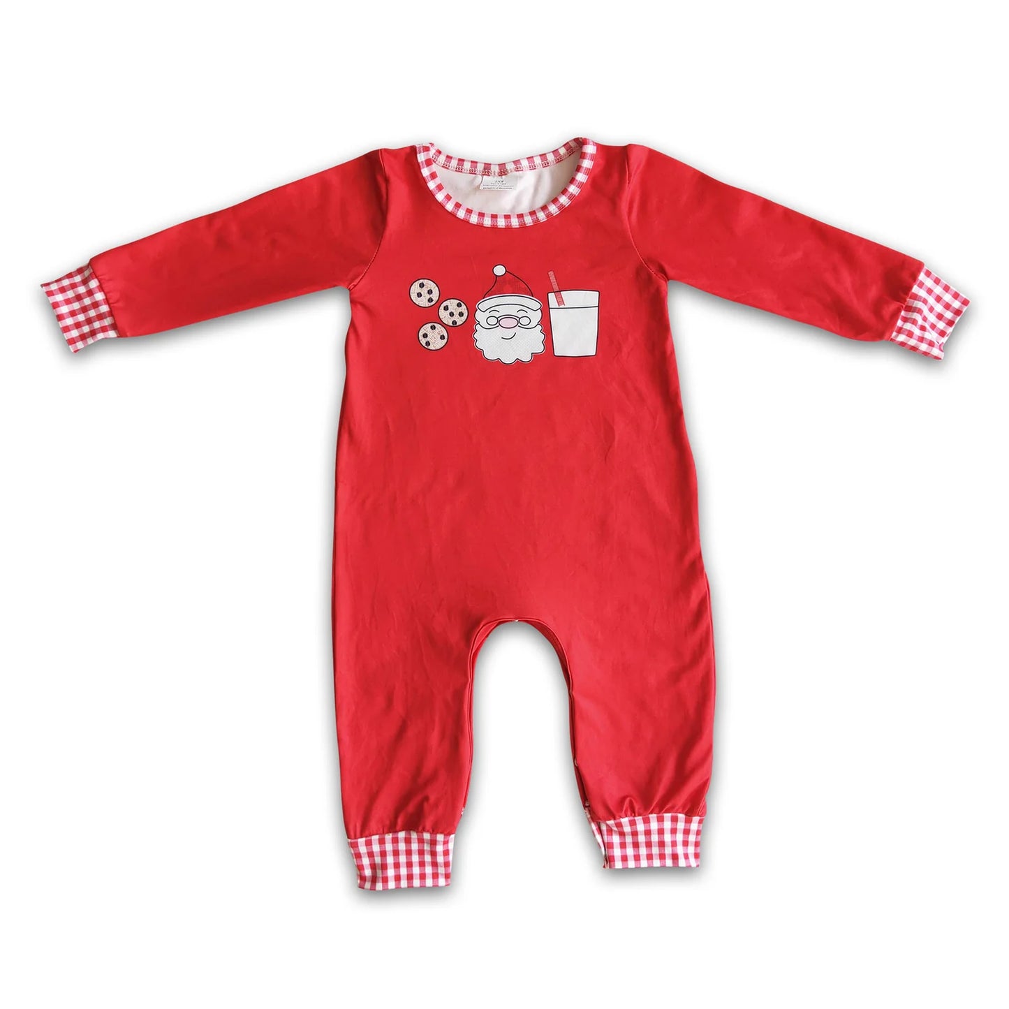 RTS NO MOQ Sibling milk silk Baby Boys Girls Christmas Santa Milk Cookie Print Long Sleeve Rompers