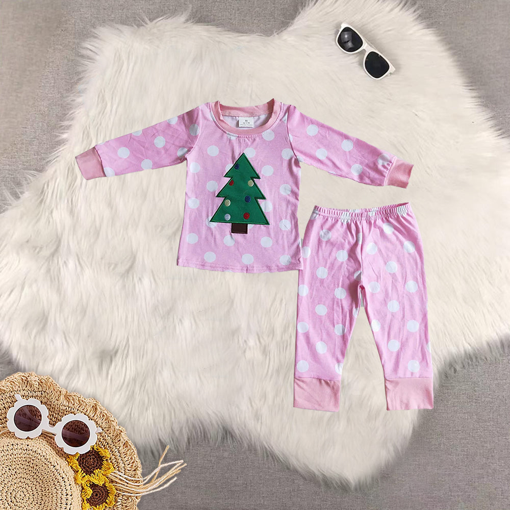 RTS NO MOQ Sibling baby girls boys clothes embroidery Christmas trees long-sleeved trousers suit