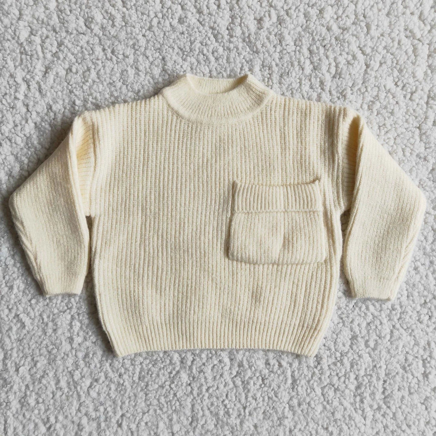 RTS NO MOQ Sibling Sweater Toddler Kids Solid Color Front Pocket Crew Neck Knit Sweater