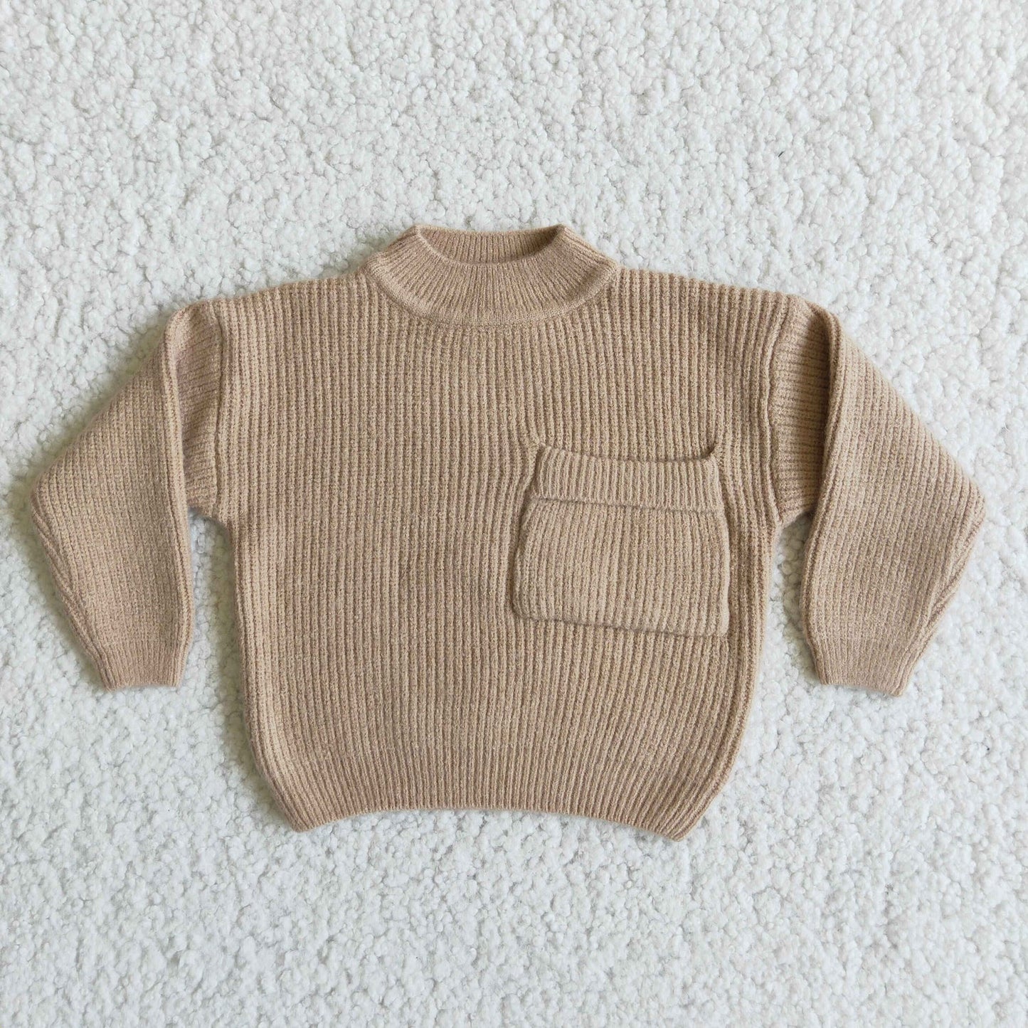 RTS NO MOQ Sibling Sweater Toddler Kids Solid Color Front Pocket Crew Neck Knit Sweater