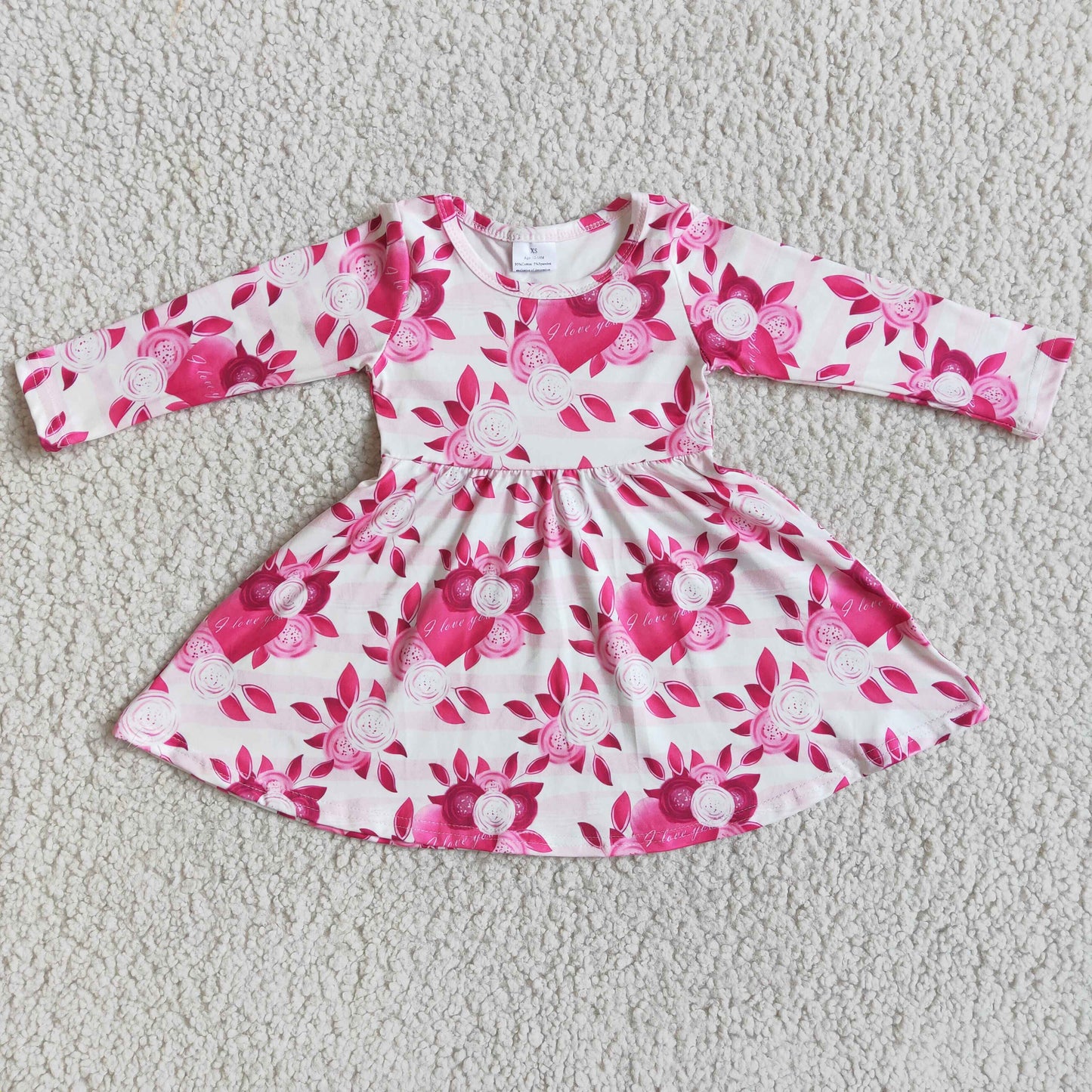 RTS NO MOQ（In Stock ) Valentine's Day Flower Long Sleeve Dress