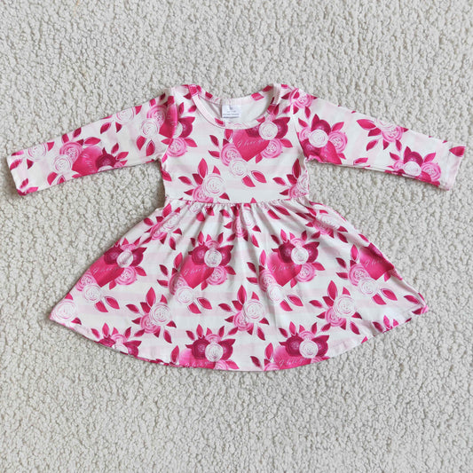 RTS NO MOQ（In Stock ) Valentine's Day Flower Long Sleeve Dress