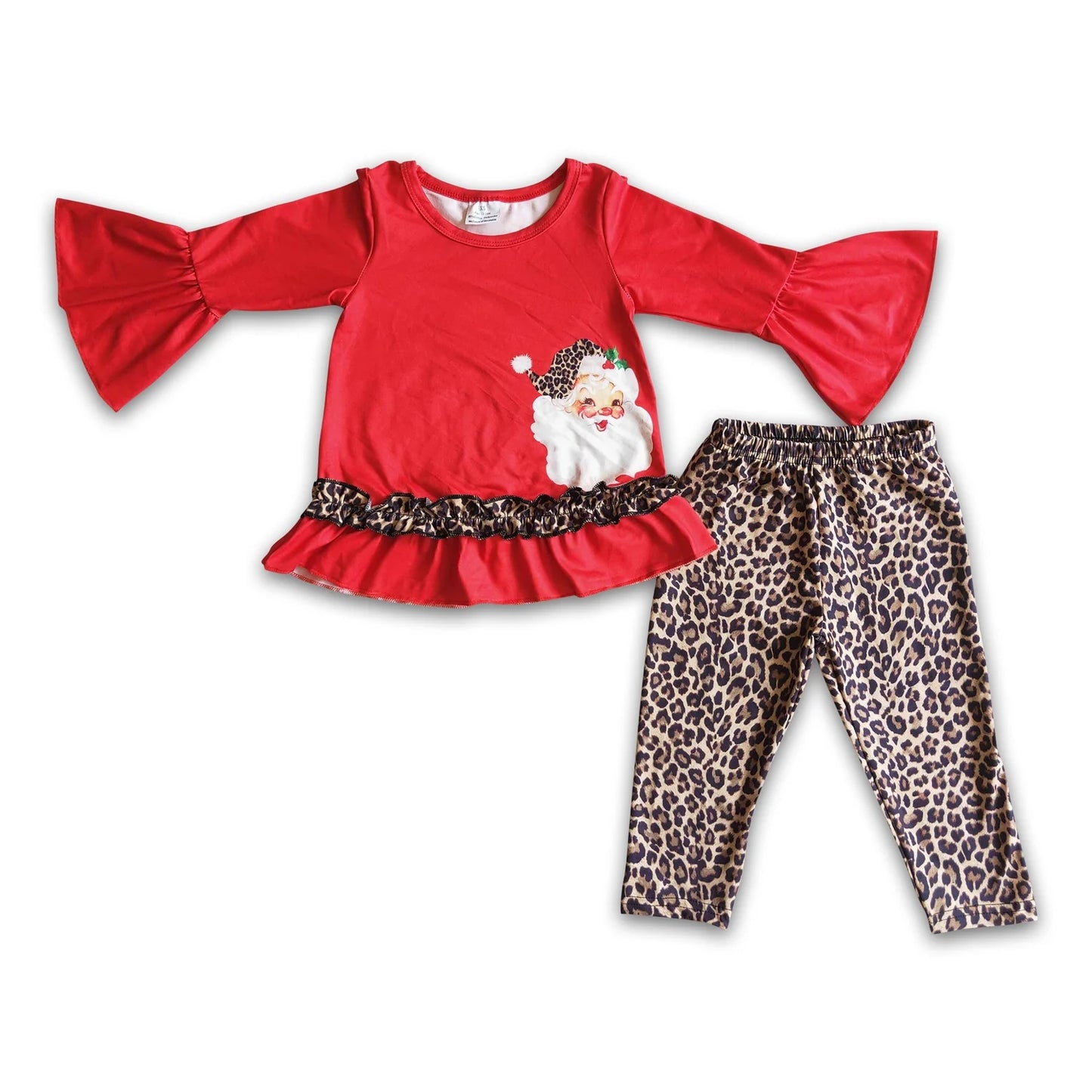 RTS NO MOQ Sibling milk silk Baby Girls Christmas Pink Santa Print Long Sleeve Top And Leggings Set