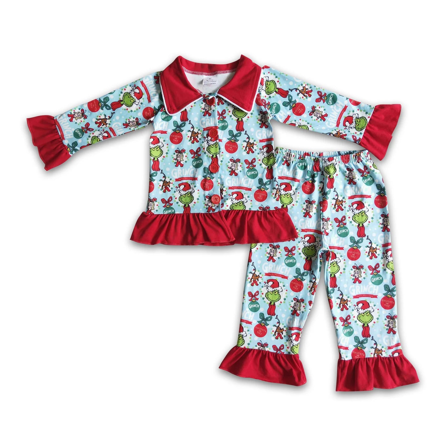 RTS NO MOQ Sibling milk silk Baby Girls Christmas Santa Long Sleeve Top Pants Pajamas Outfit Set