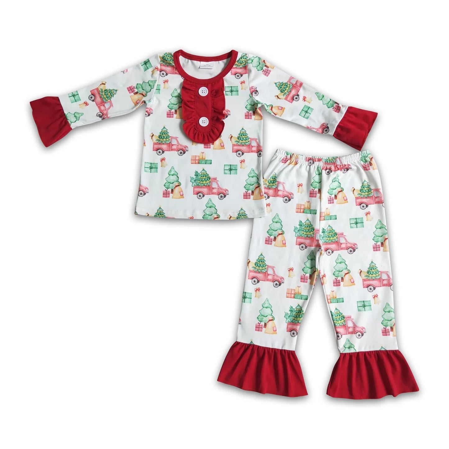 RTS NO MOQ Sibling milk silk Baby Girls Christmas Long Sleeve Top Pant Holiday Pajamas Outfit Set
