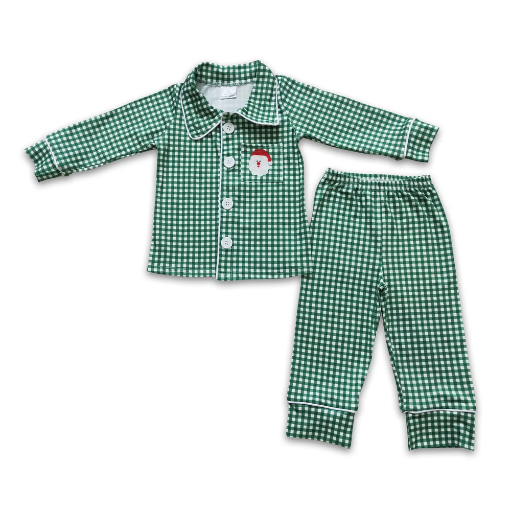 RTS NO MOQ Sibling milk silk Baby Boys Christmas Farm  Button Up Top  Pants Sleep Matching Outfits