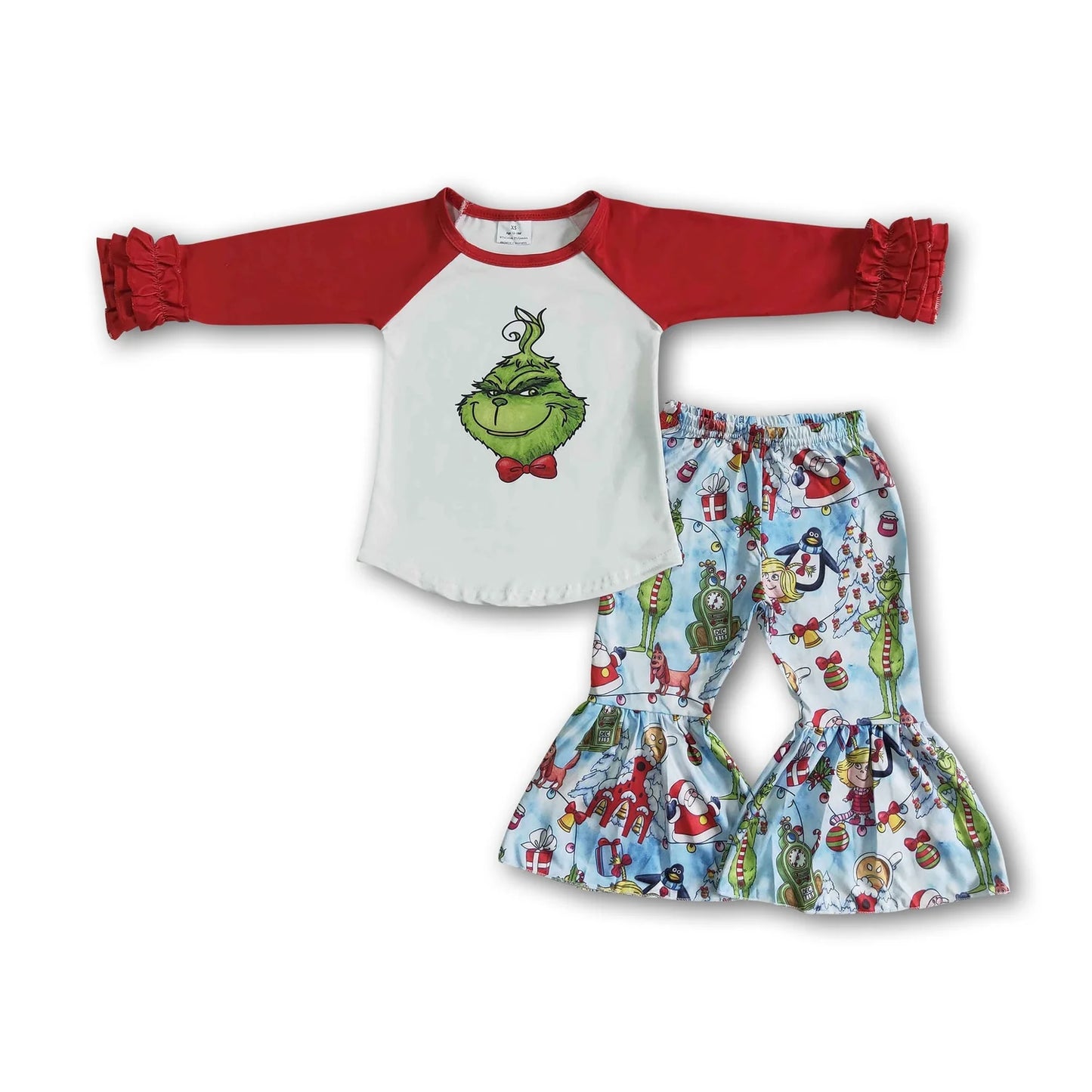 RTS NO MOQ Sibling milk silk Baby Girls Long Sleeve Top Bell Bottom Pants Holiday Clothes Set