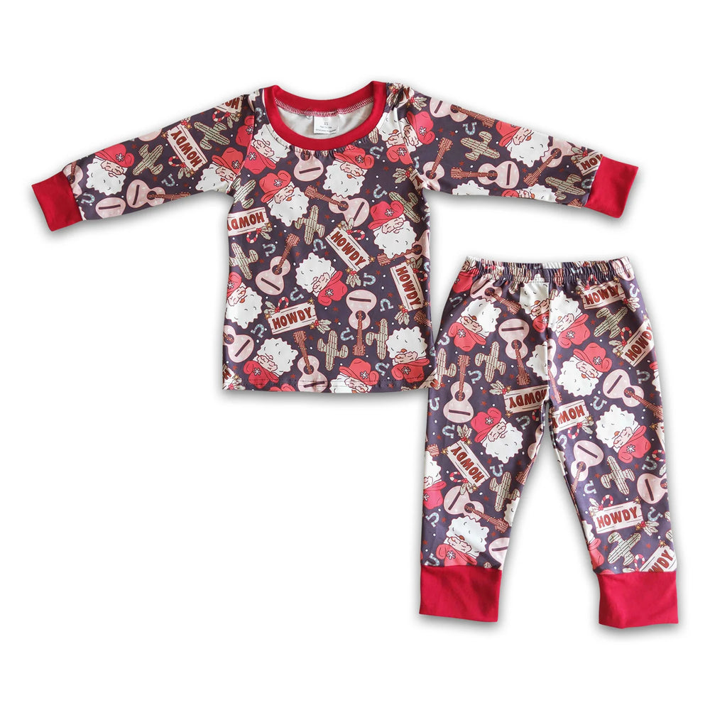 RTS NO MOQ Sibling milk silk Baby Boys Cute Western Christmas Tree Print Top Pants Holiday Photo Matching Pajamas Sets