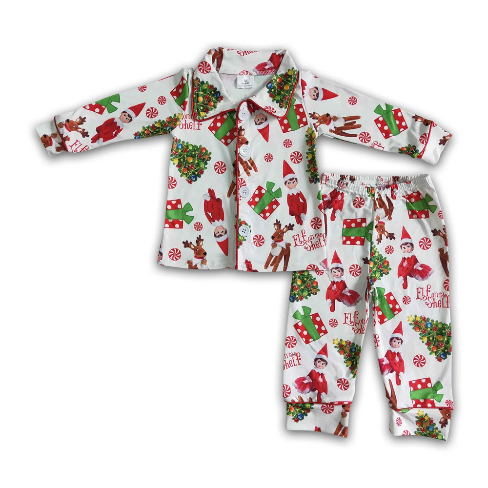 RTS NO MOQ Sibling milk silk Baby Boys Christmas Farm  Button Up Top  Pants Sleep Matching Outfits