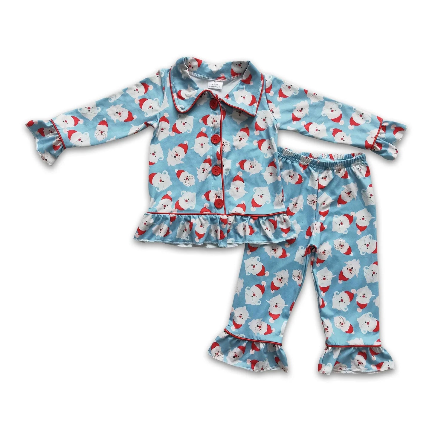 RTS NO MOQ Sibling milk silk Baby Girls Christmas Santa Long Sleeve Top Pants Pajamas Outfit Set
