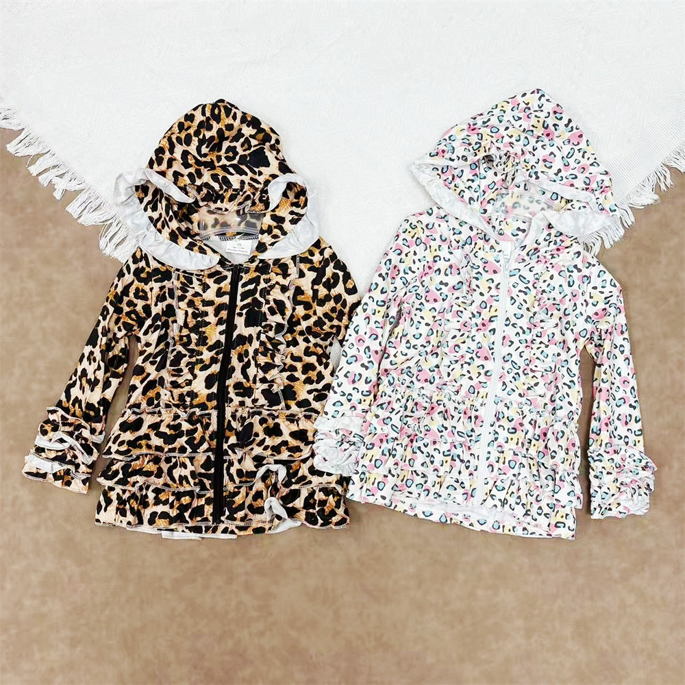 RTS Sibling baby girl clothes leopard lace hooded long Sleeve jackets