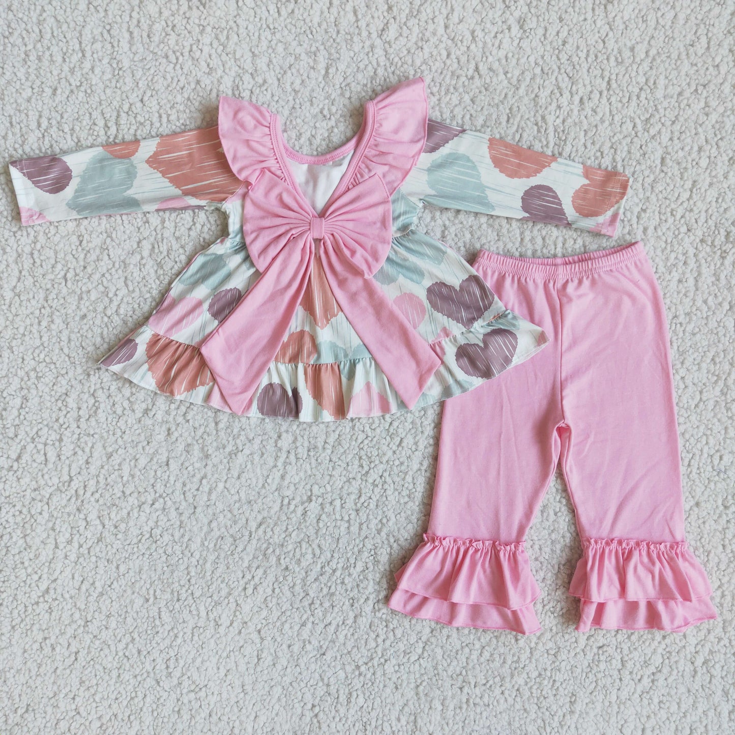 RTS NO MOQ（In Stock ) 6 B6-24 Valentine's Day love heart top pink pants set