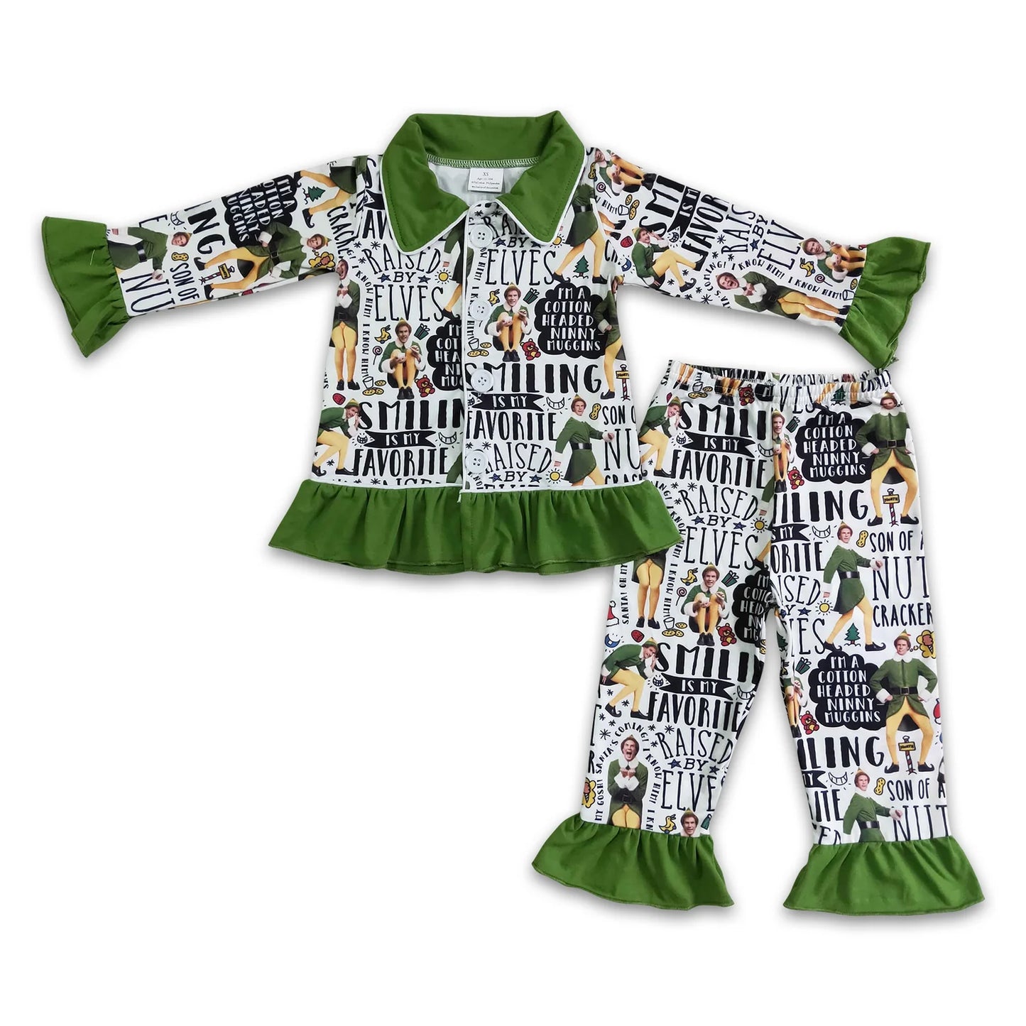 RTS NO MOQ Sibling milk silk Baby Girls Christmas Santa Long Sleeve Top Pants Pajamas Outfit Set