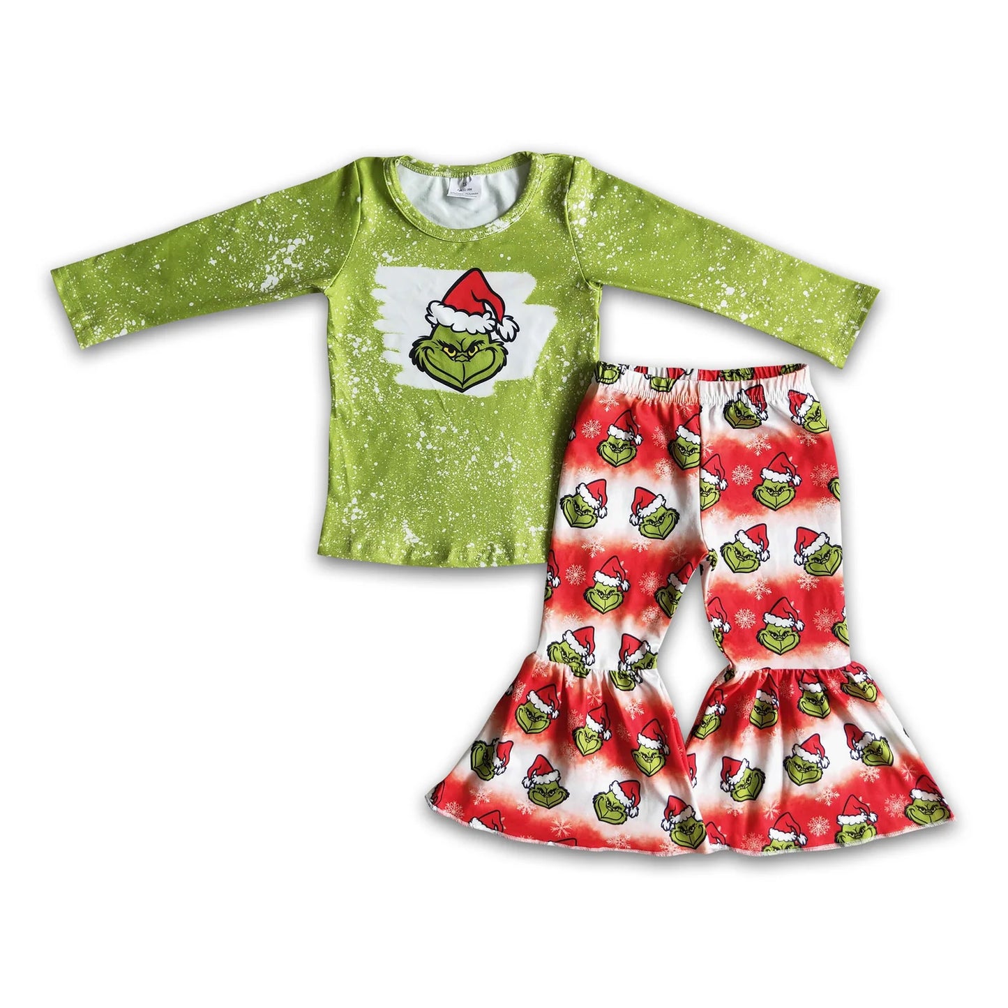 RTS NO MOQ Sibling milk silk Baby Girls Christmas Tractor Tree Bell Print Long Sleeve Top And Flared Bell Bottom Pants Two Piece Holiday Clothes Set