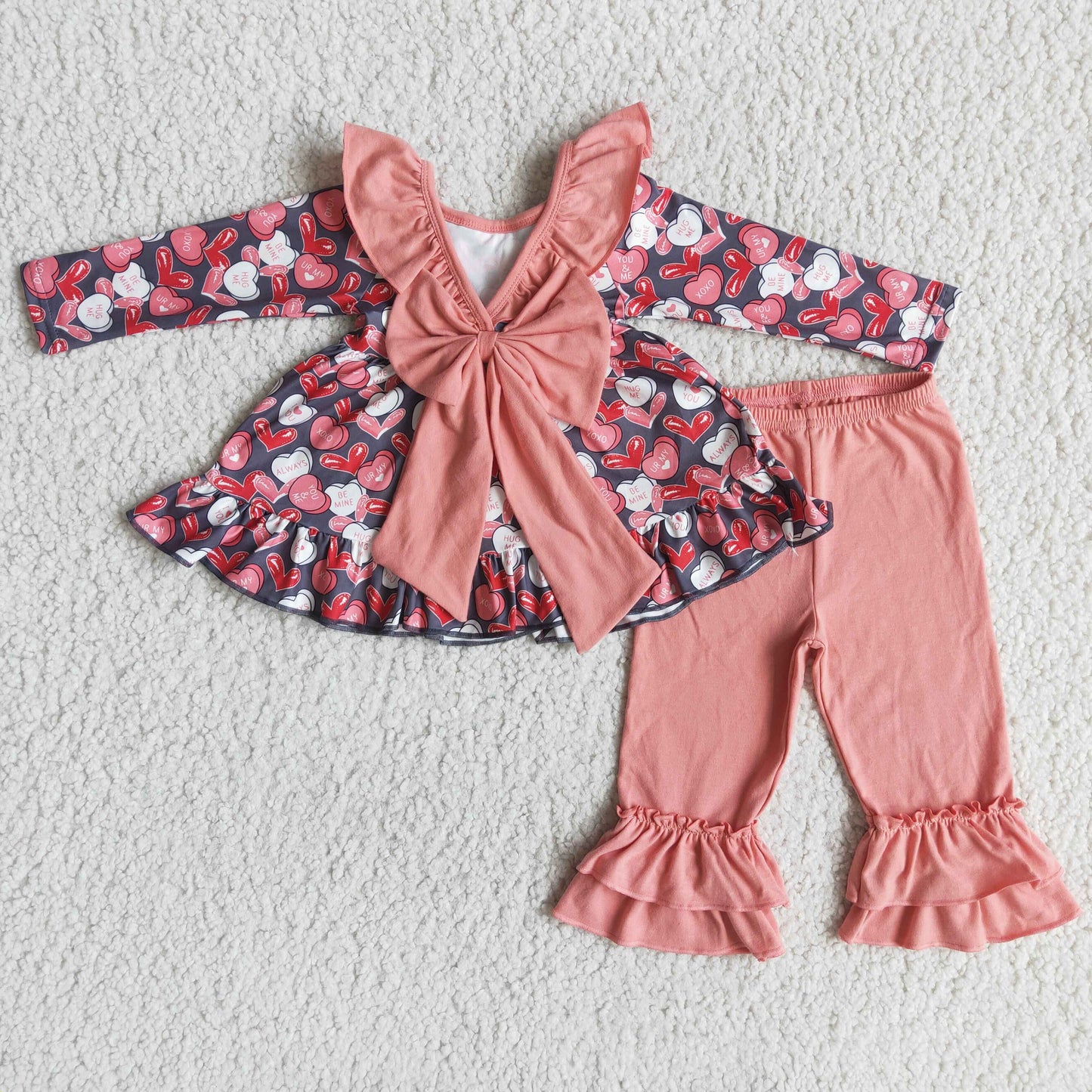 RTS NO MOQ（In Stock ) 6 B7-25 Valentine day bow tie print mesh dress